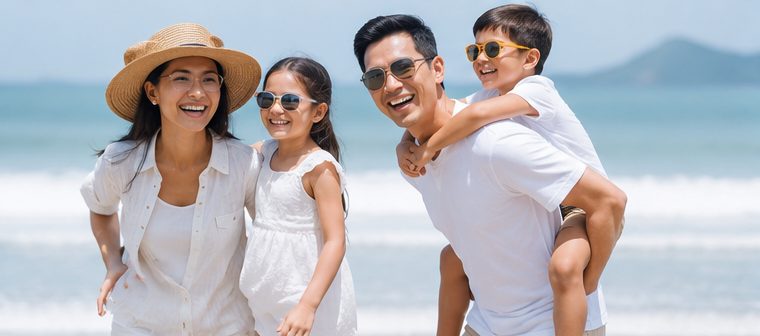 A family enjoying a sunny day at the beach